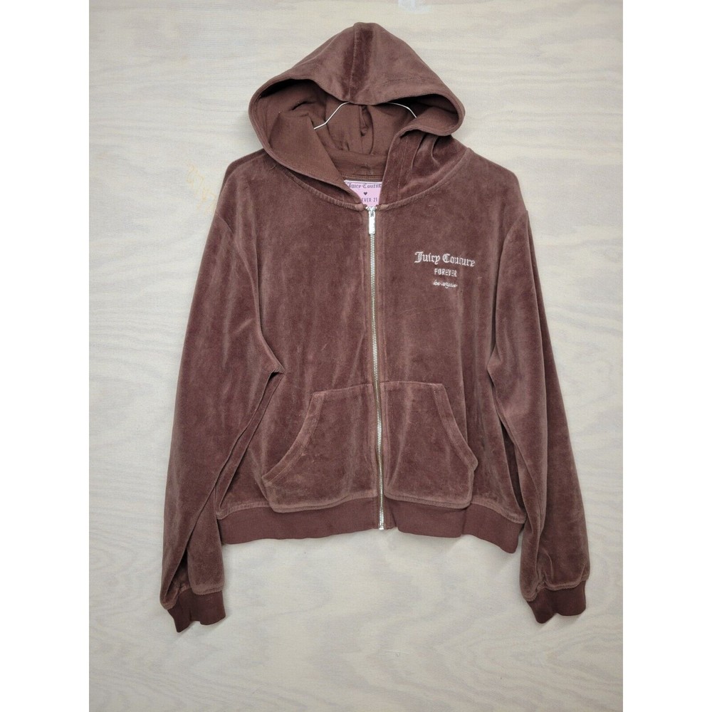 Juicy Couture Forever 21 Women's SZ 1 X Track Jacket Velour Brown Rhinestone Zip